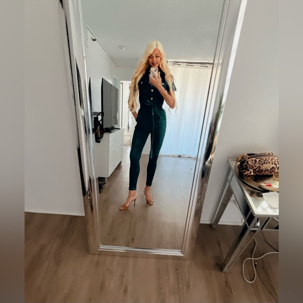 2 Haute Monde Blue Jumpsuits with Tie Waist and Tapered Legs - Picture 8 of 13